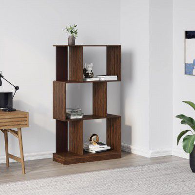 Nilkamal Checkers 3 Tier Engineered Wood Open Book Case with 6 Shelves | Shelf, Cabinet, Storage | Classic Walnut