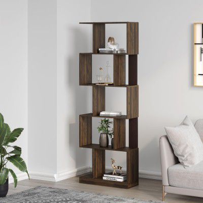Nilkamal Checkers Neo 5 Tier Engineered Wood Open Book Shelf|1 Year Warranty |Book Cabinet, Book Storage|for Living Room, Office, Library|Walnut
