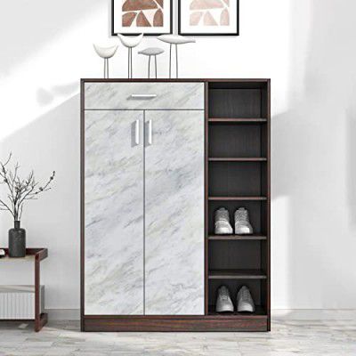 Nilkamal Cresta 2 Door Engineered Wood Shoe Rack with 11 Shelves and 1 Drawer | Marble Texture | Store up to 15 to 20 Shoes