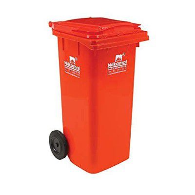 Nilkamal Dustbin | 120 Liter | Color options available | Dustbin with wheels | Outdoor garbage cans | Big dustbin with lid outdoor | Big extra large size dustbin for outdoor | Red-Plastic,Manual lift
