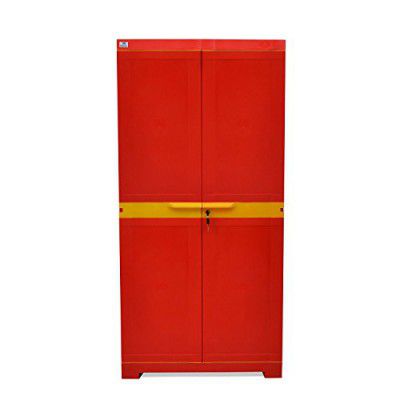 Nilkamal Freedom Big FMM Plastic Cabinet | 3-Year Warranty | 4-Shelf Storage Cupboard with Doors | Red & Yellow