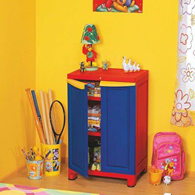 Nilkamal Freedom Mini Medium (FS1) Compact Plastic Kids Mini Storage Cabinet | 2 Doors Cupboard | Bright Red And Yellow