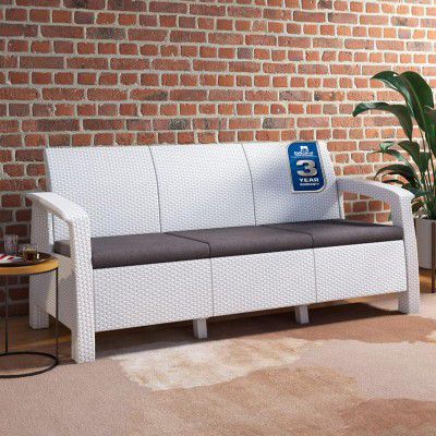 [Extra ₹2259 OFF] Nilkamal Goa 3 Seater Balcony Sofa with Cushion|Indoor & Outdoor Furniture|Patio Chair Three Seater|Perfect for GardensPoolsideCafesRestaurants and Terraces Milky White & Grey