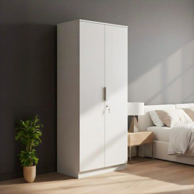 Nilkamal Joyce 2 Door Wooden Wardrobe for Bedroom | Almirah with 3 Shelves & 1 Hanging Rod| Clothes Cupboard | Engineered Wood | Frosty White