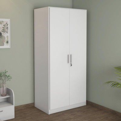 Nilkamal Max 2 Door Engineered Wood Wardrobe Without Mirror with 8 Shelves, 1 Hanging Rod, and 2 Drawers (Frosty White)