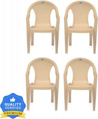Nilkamal Mid Back Chair with Arm CHR2051 (Marble Beige, Set of 4, Pre-assembled)
