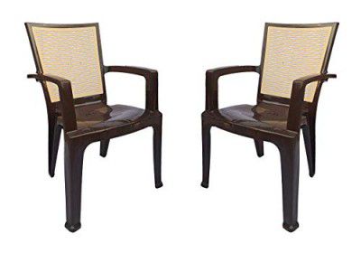 Nilkamal Mid Back Chair with Arm CHR2226 | Chair for Living Room, Bed Room, Kitchen, Office Room, Outdoor| 100% PolyPropylene Stackable Chair | (Rust Brown & Biscuit, Set of 2)