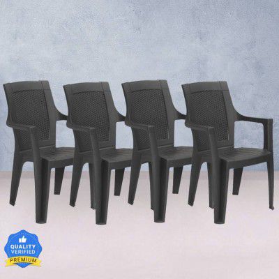 Nilkamal Mid Back Chair with Arm MYSTIQUE|For Living, Bed Room, Kitchen, Office, Outdoor Plastic Outdoor Chair (Black, Set of 4, Pre-assembled)