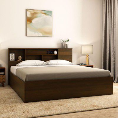 Nilkamal Mozart King Bed with Box Storage | Engineered Wood | Modern Design | Walnut