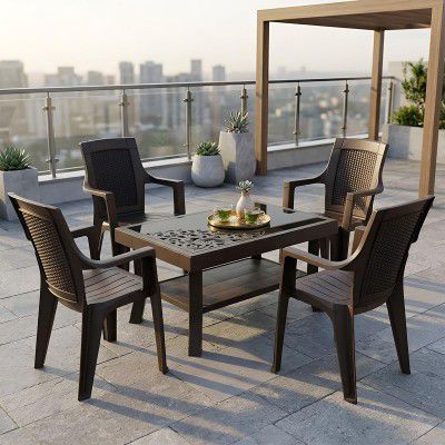 [Extra Rs.1,243 OFF] Nilkamal Mystique Chair and Glass Top Coffee Table Set | 4 Chairs and 1 Table | Plastic Furniture Set for Indoor and Outdoor, Balcony, Garden, Patio & Living Room | Season Rust Br