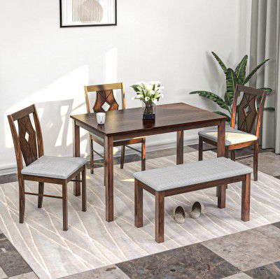 Nilkamal Nicole Wooden 4 Seater Dining Set with Bench (Antique Cherry)