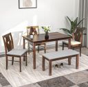 Nilkamal Nicole Wooden 4 Seater Dining Set with Bench (Antique Cherry)...