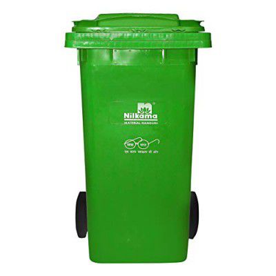 Nilkamal Plastic Manual-Lift 120 Ltr Wheel Garbage Dustbin (Green)