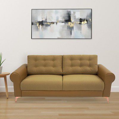 [Extra Rs 3300 Off ] Nilkamal Rippon 3-Seater Sofa | Plush Fabric and Leatherette Upholstery | Rose Gold Legs| 1 Year Warranty |Brown