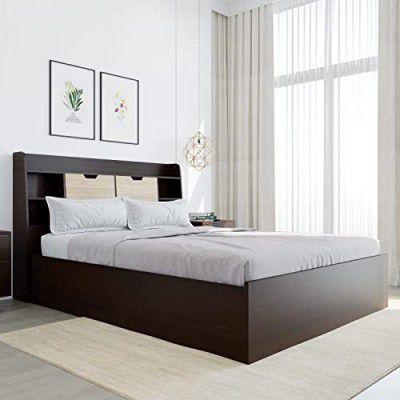 Nilkamal Riva Queen Bed with Box Storage & HeadBoard Storage | Engineered Wood | 1 Year Warranty | Wenge
