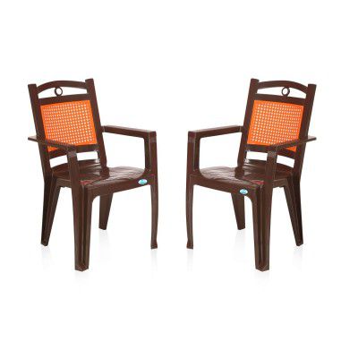 Nilkamal Set of 2 CHR2197 Plastic Chair, Brown and King Orange