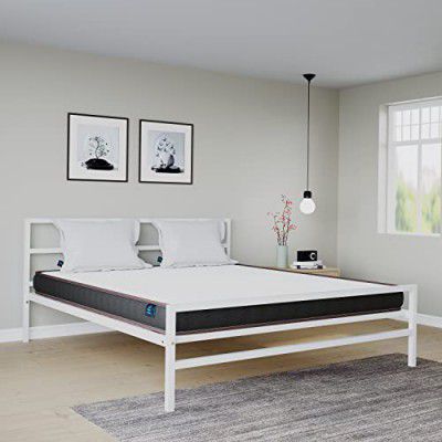 Nilkamal SLEEP King Size Striker Classic Metal Bed with Lite Dual Comfort Mattress, Superior PU Foam (White, 78 x 72)