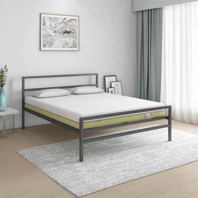 Nilkamal Sleep Queen Size Classic Striker Metal Bed with ECOAIR Latex Mattress, Natural Latex Foam Mattress, Cool Breathable Fabric (Black, 78x60x6)