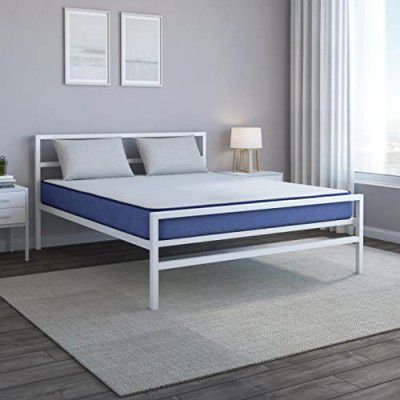 Nilkamal SLEEP Queen Size Striker Classic Metal Bed with Plus Memory Foam 6 Inch Orthopaedic Mattress (White & Blue, 78 x 60)