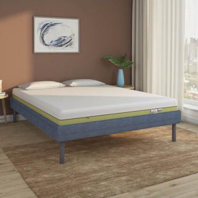 Nilkamal SLEEP Queen Size Velvette Upholstered Bed with ECOAIR Latex Mattress (Blue, 78x60x6)