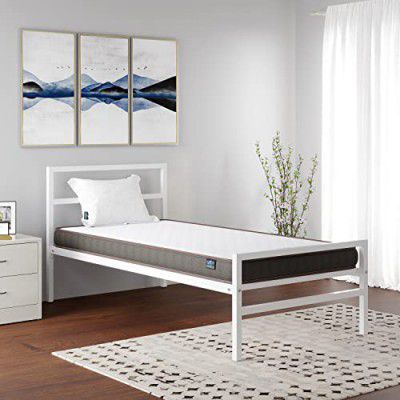[Extra Rs.1601 OFF] Nilkamal SLEEP Single Size Striker Classic Metal Bed with Lite Dual Comfort Mattress, Superior PU Foam (White, 75 x 36)
