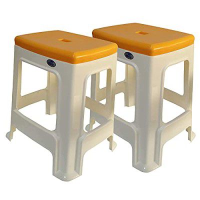 Nilkamal Strong & Durable Stool STL 23 | Stool | 100% PolyPropylene Stackable Stool | (Cream & Yellow, Set of 2)