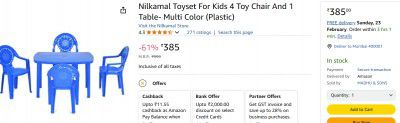 Nilkamal Toyset For Kids 4 Toy Chair And 1 Table- Multi Color (Plastic)