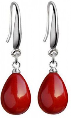 Nilus Collection Womens Pearl Drop Earrings, Silver Plated Round Pearl Dangle and Drop Earrings ( Pack of 2, Combo of Red-White drop color)