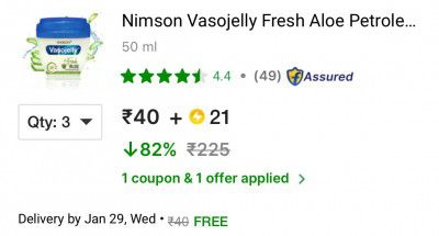 Nimson Vasojelly Fresh Aloe Petroleum Jelly 48-Hour Moisturization for Nourished Lips  (50 ml)