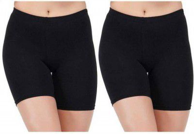 NIORT FASHION Short For Girls Casual Solid Cotton Blend  (Black, Pack of 2)