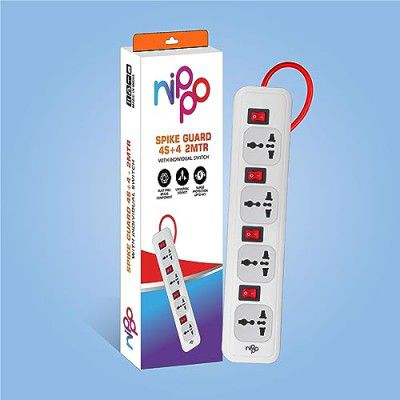 NIPPO 4KV Surge Protector I 4 Universal Socket with Individual switches I 2 Mtr Cord I 1 Year Warranty