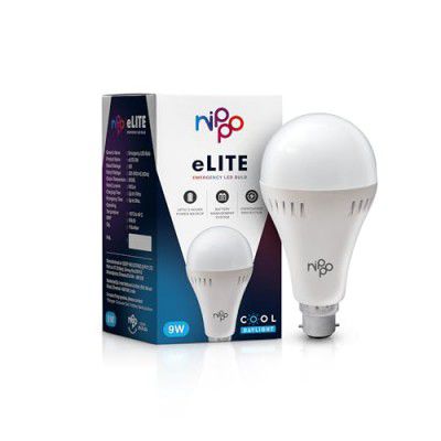 Nippo eLITE Rechargeable Emergency Inverter LED Bulb - 9W (Cool Day Light), Warranty 1 Year, Voltage Surge Protection