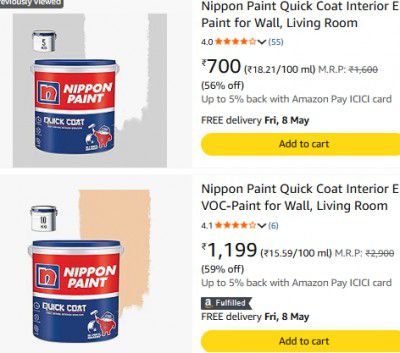 Amazon : Upto 66% OFF - Nippon Wall Paint