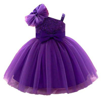 Niren Enterprise Barbet Sequence Embroidered Net Flaired Sleeve Less Baby Girl Frock