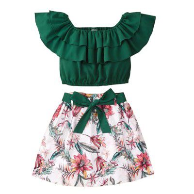 Niren Enterprise Girls GREEN MACAU FROCK