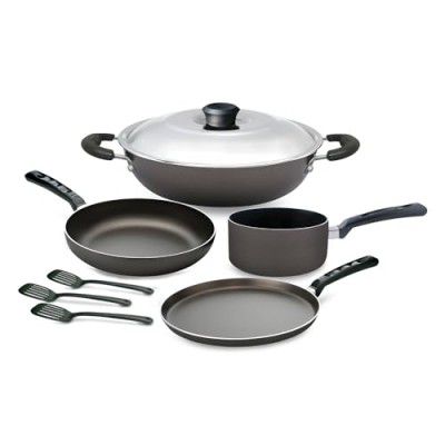 Nirlep Sakhi&nbsp;8 Pieces Cookware Set| Non Stick Tawa, Non Stick Kadhai with Lid, Non Stick Fry Pan, Sauncepan with 3 Spatulas|Induction Base Cookware| 5-Layer PFOA Free Coating | Gift Set