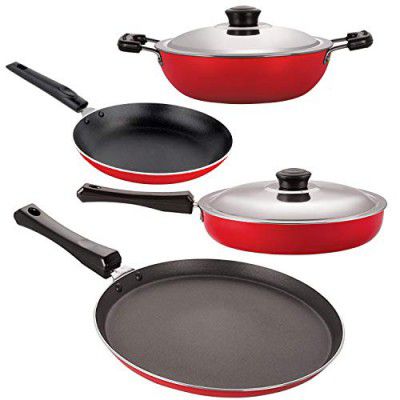 Nirlon 3 Layer Non-Stick Coated Aluminium 4 Piece Kitchen Essential Item Set with Bakelite Handle