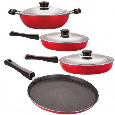 Nirlon 3 Layer Non-Stick Coated Aluminium 4 Piece Kitchen Essential Set with Bakelite Handle