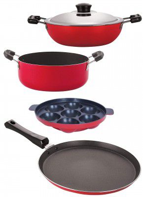 Nirlon 3 Layer Non-Stick Coated Aluminium Rust Free Kitchen Cookware 4 Piece