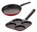 NIRLON 3 Layer Non-Stick Coated Aluminium Rust Free Cooking Utensil Set of Casting Uttapam-4 Cavity & Tapper Pan-20cm (Color-Red)...
