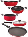 Nirlon 5 Piece Flat Base Non-Stick Coated Cookware Set with Steel Lid...