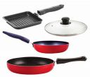 Nirlon Aluminium Non-Stick Kitchen Essential cookware Set with Bakelite Handle-4 Pieces (Tadka Pan|Fry Pan|Small Grill Pan|1 Glass Lid)-32mm_CVG_FP10_SGP_1GLID...