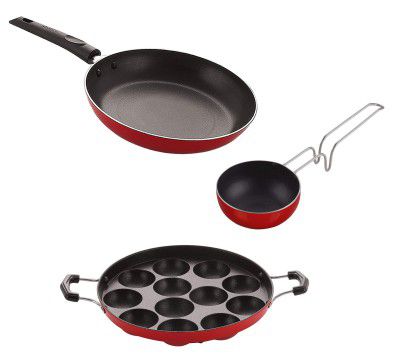 Nirlon Aluminum Non Stick Non Induction Cookware Set of 3 Pieces 
