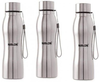NIRLON Aqua Stainless Steel Fridge Water Bottle 1000 ml Bottle (Pack of 3, Silver, Steel)