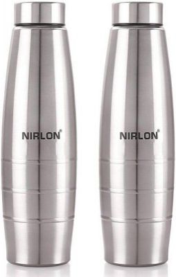 NIRLON Berry Cool Stainless Steel Fridge Water Bottle 1000 ml Bottle (Pack of 2, Silver, Steel)