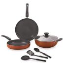Nirlon Brownie Granite 7-Piece Aluminium Non Stick Cookware Gift Set with Glass Lid & 3 Spoon Brown (Compatible with All Gas & stovetops)...