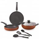 Nirlon Brownie Granite 7-Piece Aluminum Non Stick Cookware Combo Gift Set (Compatible with Gas & stovetops)...