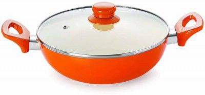 NIRLON Ceramic Non Stick Induction Aluminium Kadhai Kadhai 24 cm diameter with Lid 3.1 L capacity  (Aluminium, Non-stick, Induction Bottom)