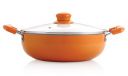 NIRLON Ceramic Non Stick Induction Aluminium Kadhai with Glass Lid, 2.25 litres, Orange...