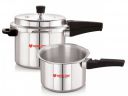 NIRLON Combo Induction Base Outer Lid Aluminium Pressure Cooker, 3 and 5 Liters with Common Lid, Silver...